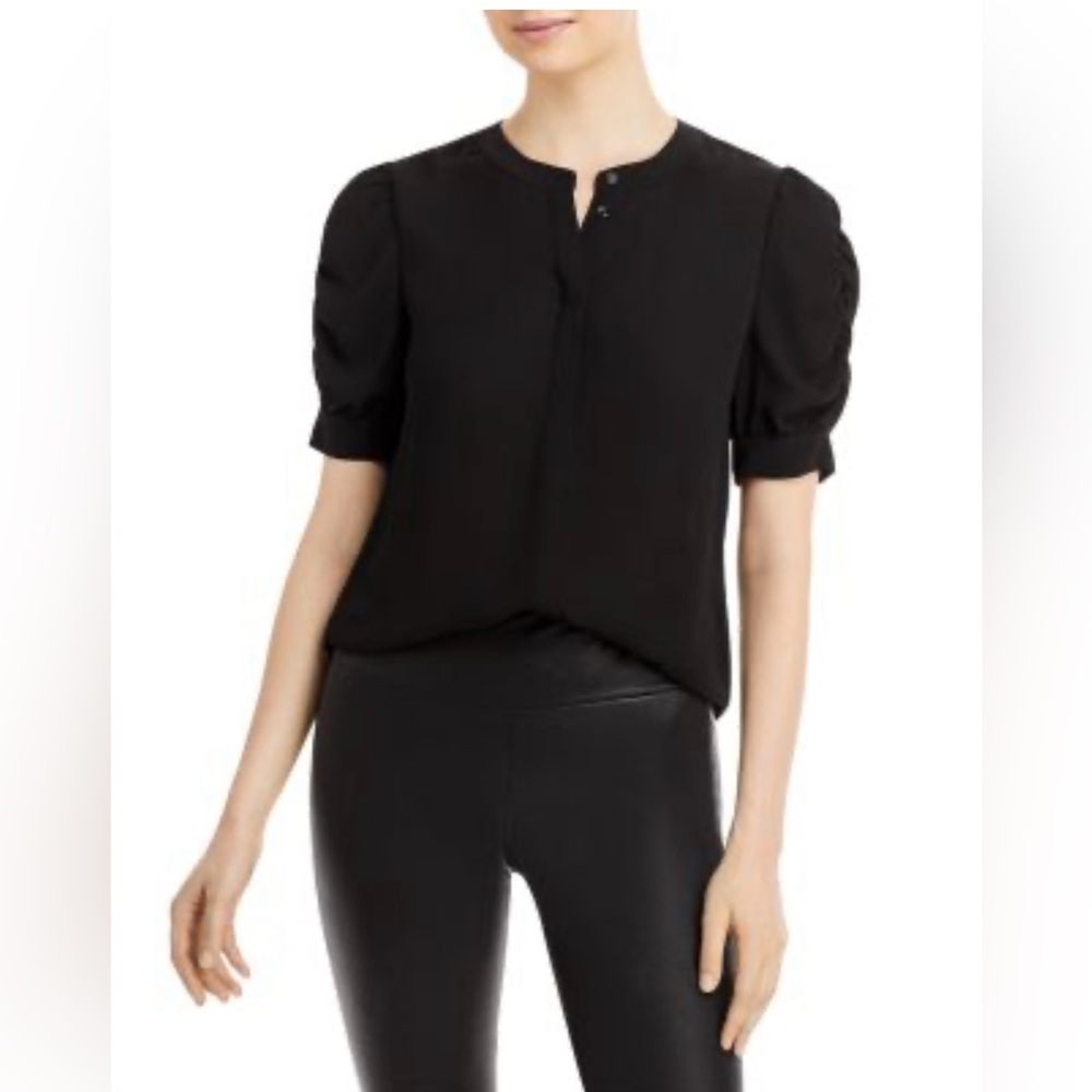 Tahari Women's Ruched Short Sleeve Blouse Bloomingdale's Black Size S/P